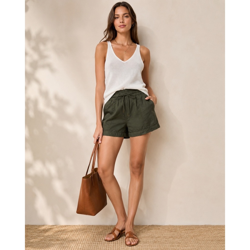 NWT LOFT Olive Lyocell Pull-On Paperbag Shorts XS Drawstring Casual Utility